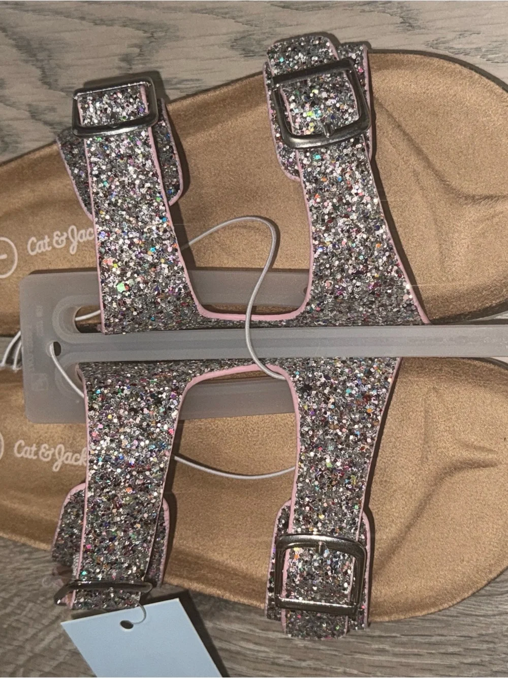 Cat & Jack Glitter Pink Double-Strap Buckle Sandals
